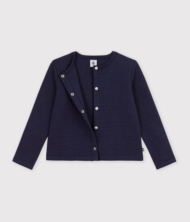 Cardigan enfant en coton uni bleu marine