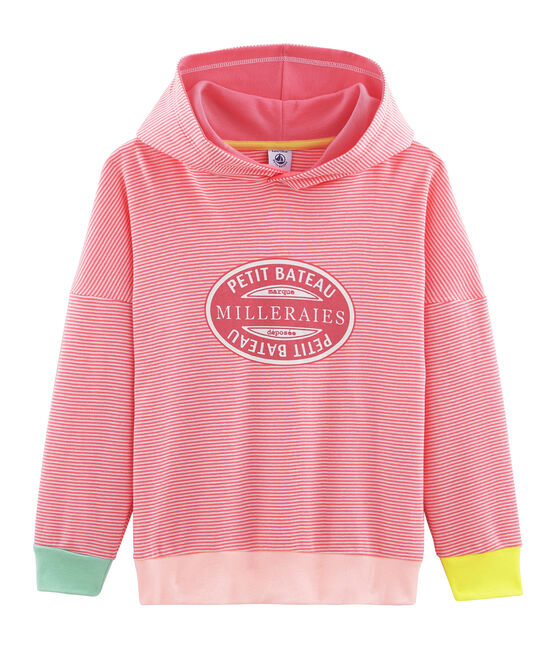 Sweat à capuche enfant en côte rose CUPCAKE/blanc MARSHMALLOW