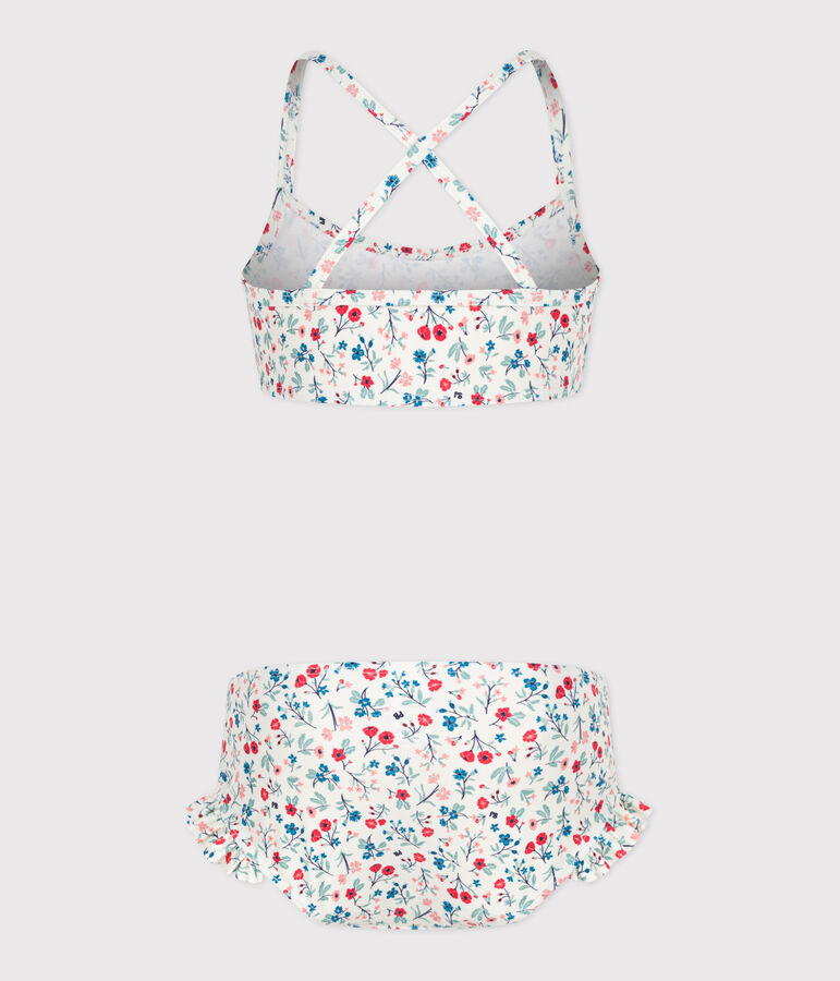 Maillot de bain deux pi&egrave;ces enfant fleuri blanc MARSHMALLOW/blanc MULTICO