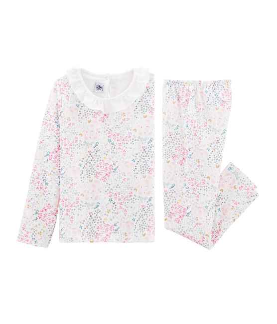 Pyjama petite fille en tubique blanc MARSHMALLOW/blanc MULTICO