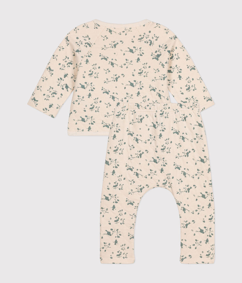 Ensemble 2 pi&egrave;ces en tubique matelass&eacute; b&eacute;b&eacute; &eacute;cru/vert