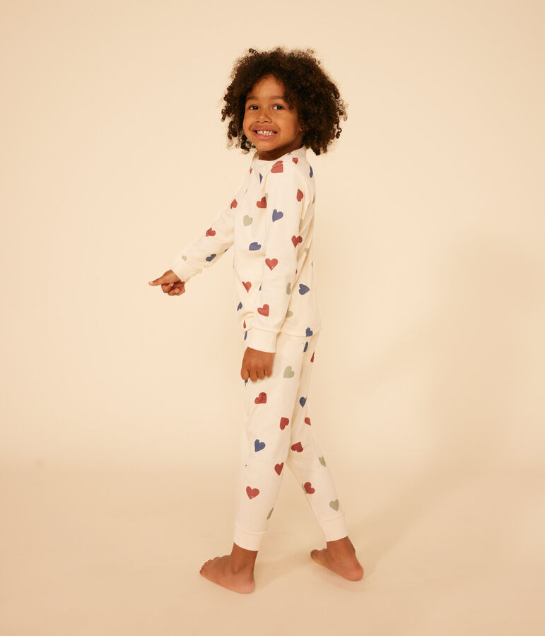 Pyjama imprim&eacute; en coton motif c&oelig;ur enfant blanc AVALANCHE/ MULTICO