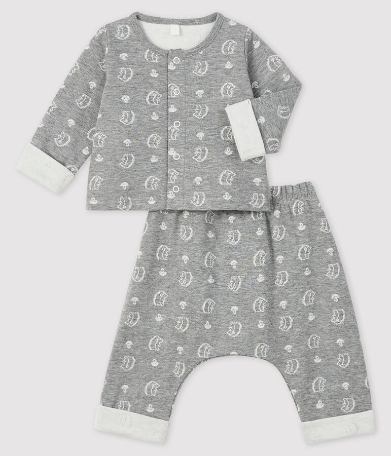 Ensemble 2 pi&egrave;ces jacquard b&eacute;b&eacute; en tubique gris/blanc