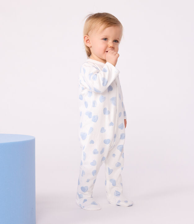 Pyjama b&eacute;b&eacute; en molleton gratt&eacute; &agrave; col imprim&eacute; c&oelig;urs blanc/bleu