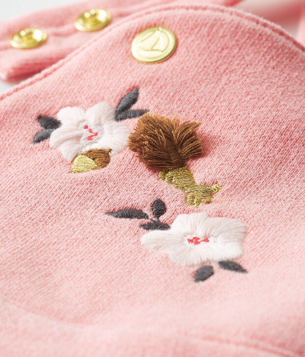 Salopette longue b&eacute;b&eacute; fille en molleton rose