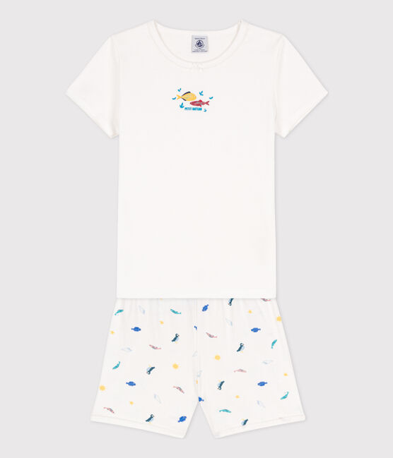 Pyjacourt animaux marins en coton petite fille blanc MARSHMALLOW/blanc MULTICO