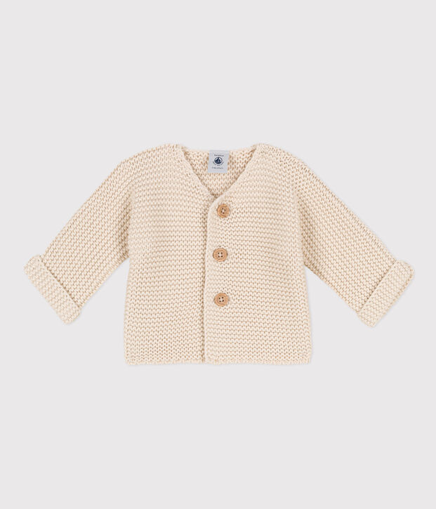Cardigan b&eacute;b&eacute; tricot point mousse en coton &eacute;cru
