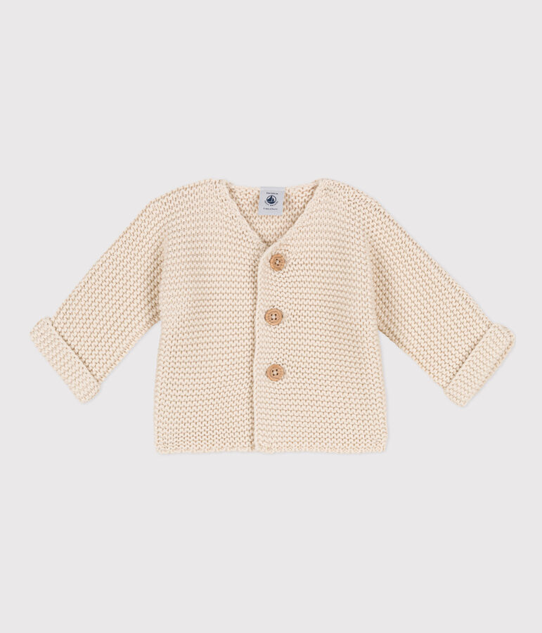 Cardigan b&eacute;b&eacute; tricot point mousse en coton &eacute;cru AVALANCHE