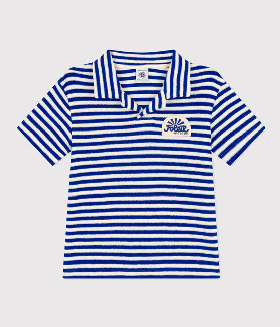 Polo manches courtes en bouclette éponge enfant garçon bleu SURF/ AVALANCHE