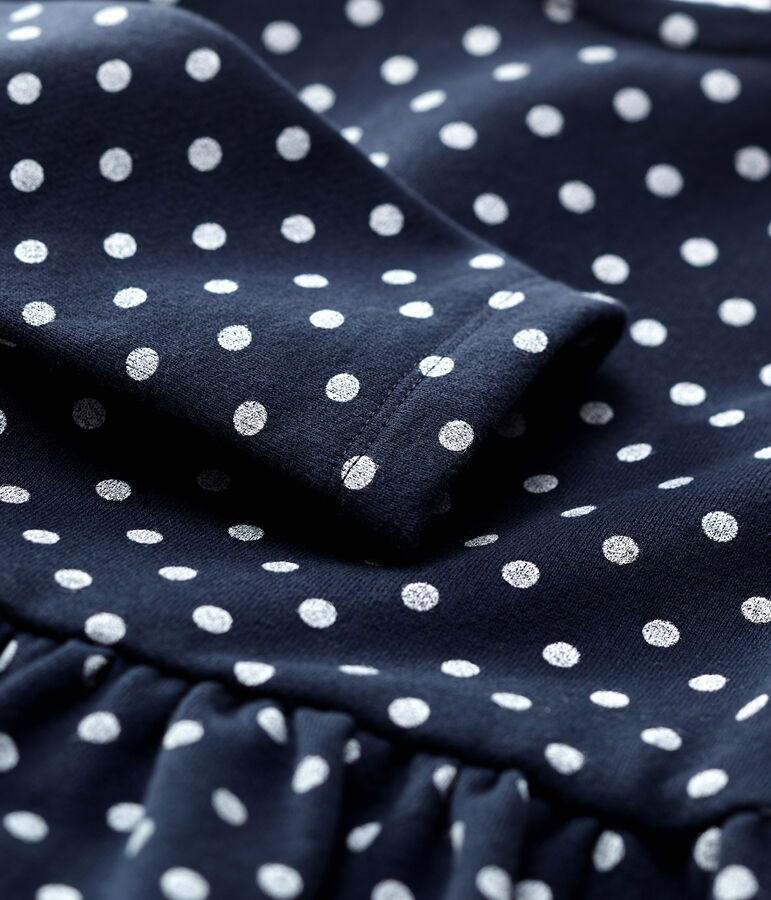 Robe manches longues en molleton enfant fille bleu SMOKING/blanc MARSHMALLOW