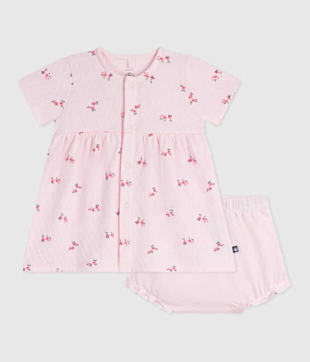 Robe b&eacute;b&eacute; en coton imprim&eacute; fleurs avec son bloomer rose/multicouleur