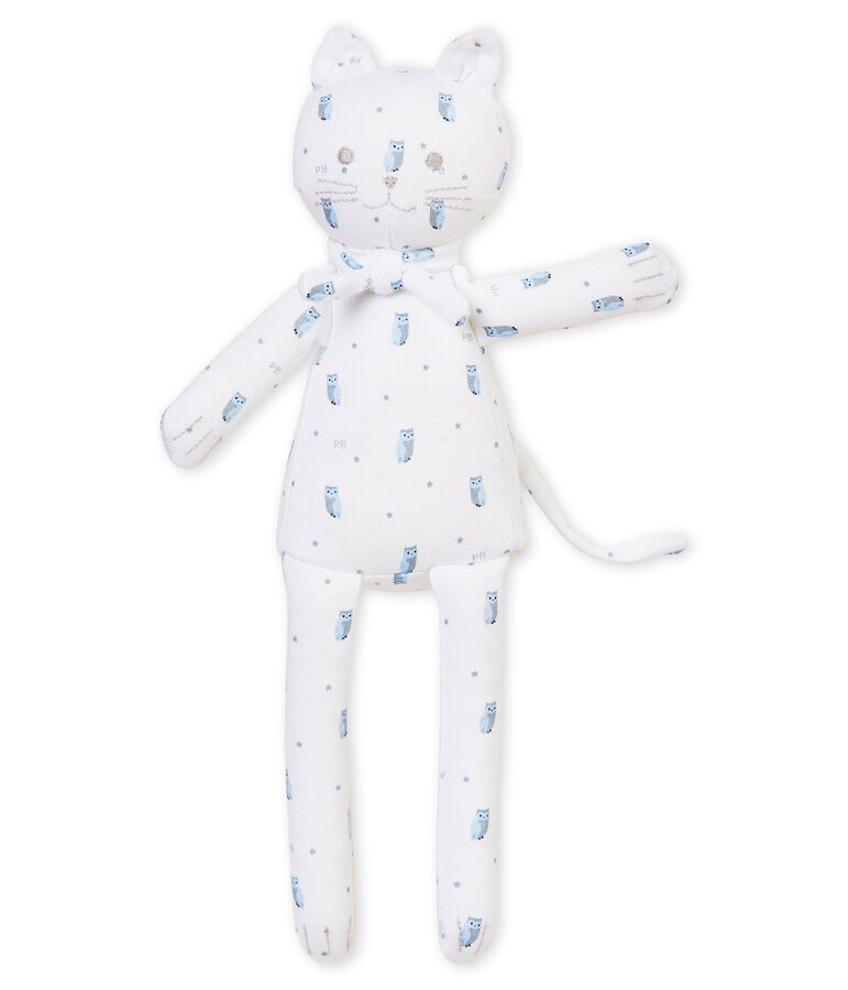 Doudou chat jersey imprim&eacute; blanc MARSHMALLOW/blanc MULTICO
