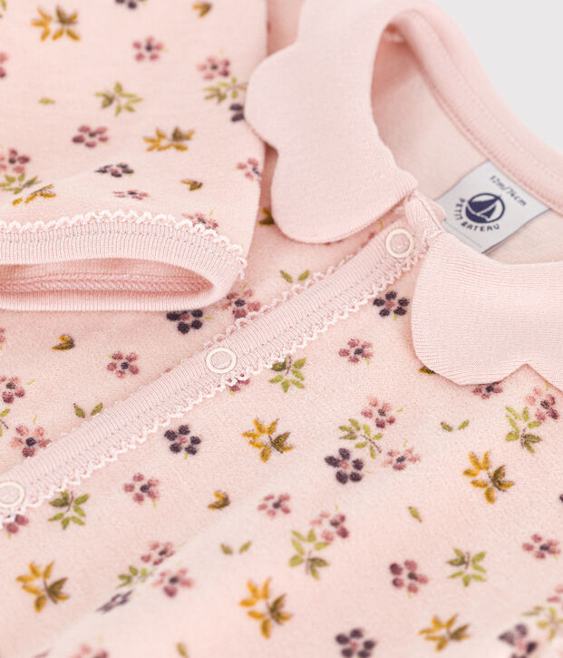 Pyjama en velours imprim&eacute; fleurs b&eacute;b&eacute; rose/multicouleur