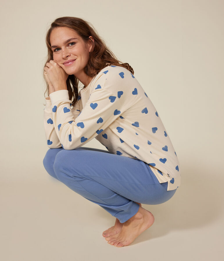 Pyjama bi-mati&egrave;re en coton femme bleu BEACH/ AVALANCHE