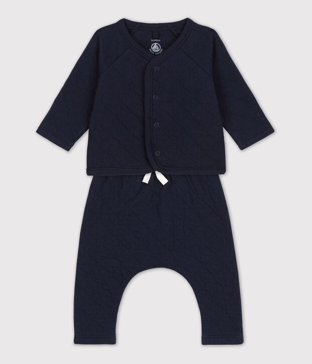 Ensemble 2 pi&egrave;ces b&eacute;b&eacute; matelass&eacute; en coton bleu marine