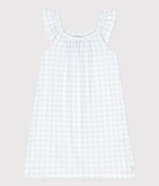 Chemise de nuit imprimé vichy en coton fin petite fille bleu MARSHMALLOW/blanc GOMME