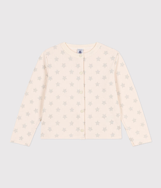 Cardigan en tubique imprim&eacute; enfant fille &eacute;cru/gris