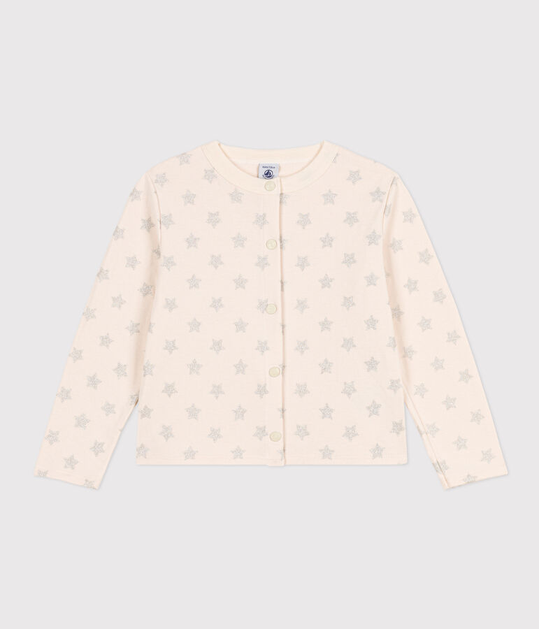 Cardigan en tubique imprim&eacute; enfant fille &eacute;cru/gris