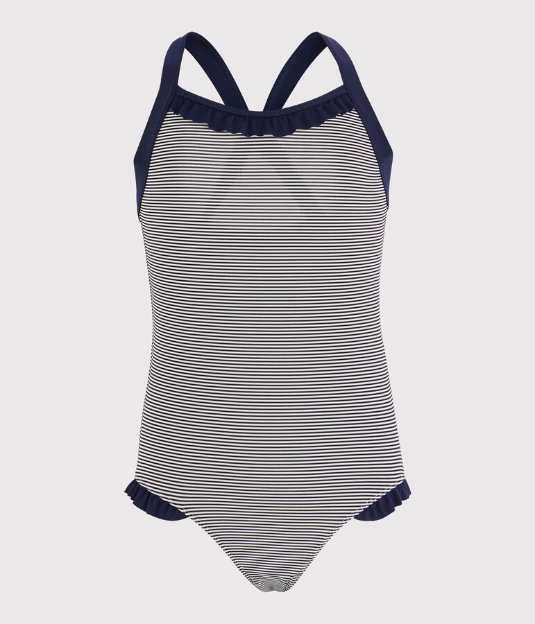 Maillot de bain enfant fille bleu ABYSSE/blanc LAIT