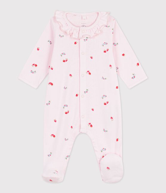 Pyjama bébé en coton à col fleuri rose BARELY/ MULTICO