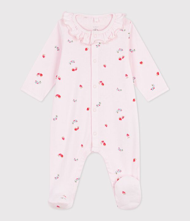Pyjama b&eacute;b&eacute; en coton &agrave; col fleuri rose/multicouleur