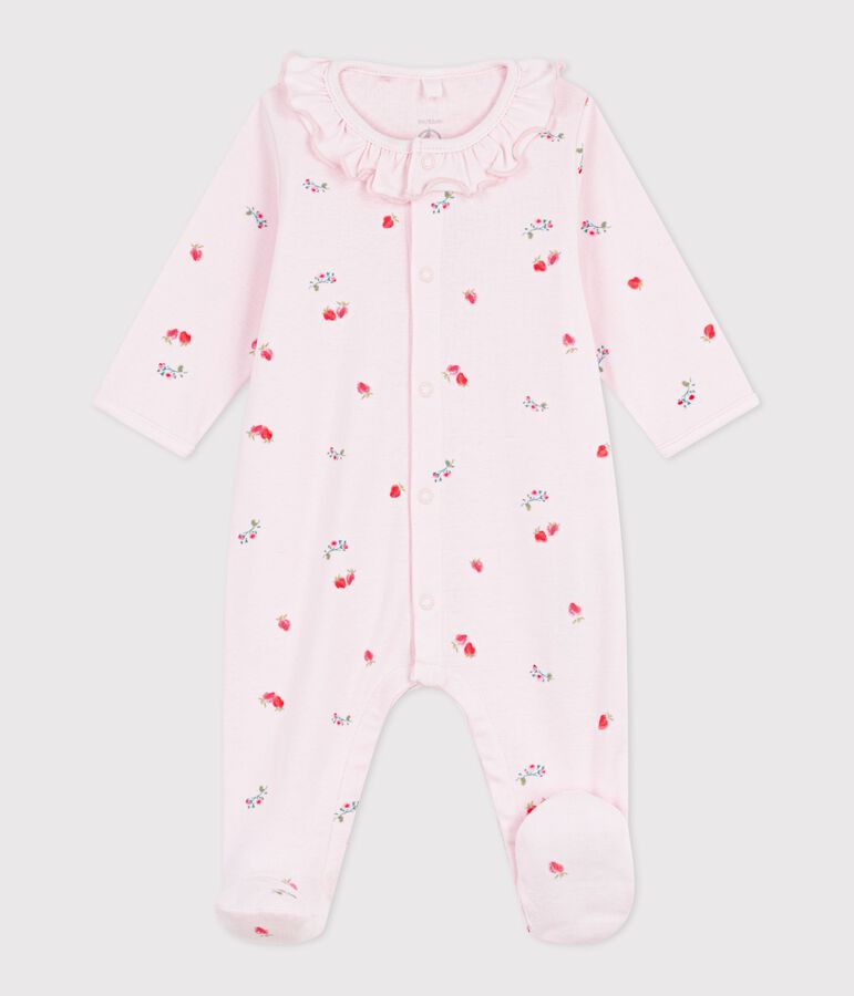Pyjama b&eacute;b&eacute; en coton &agrave; col fleuri rose BARELY/ MULTICO