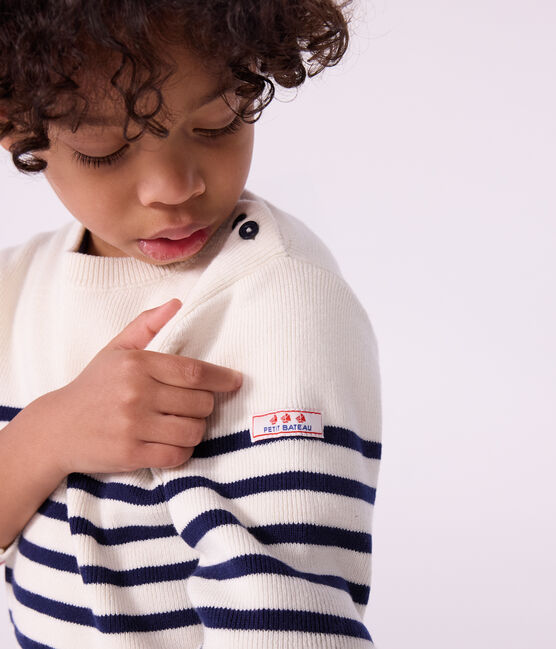 Pull enfant en laine et coton à rayures bleu MARSHMALLOW/ SOIR