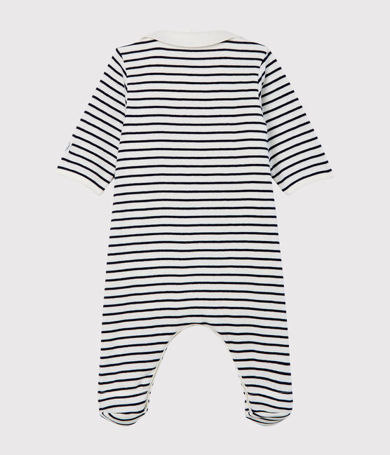 Bodyjama zippé bébé en côte blanc MARSHMALLOW/bleu SMOKING