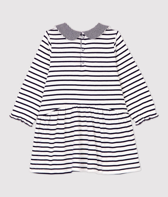 Robe rayée en coton bébé. blanc MARSHMALLOW/bleu SMOKING