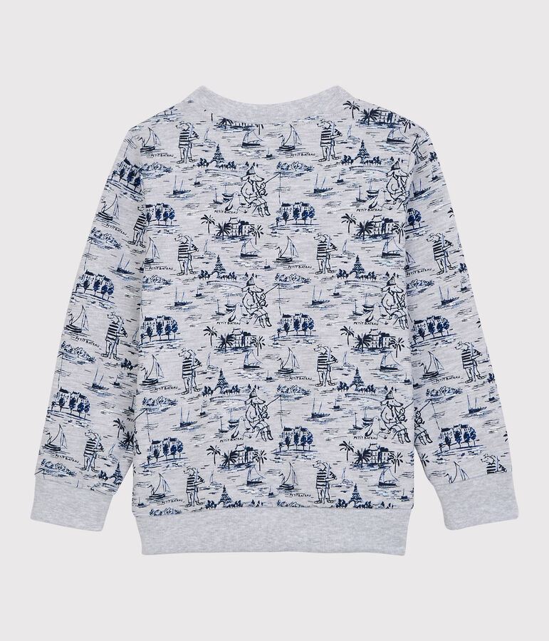 Sweatshirt en molleton enfant gar&ccedil;on gris POUSSIERE/blanc MULTICO