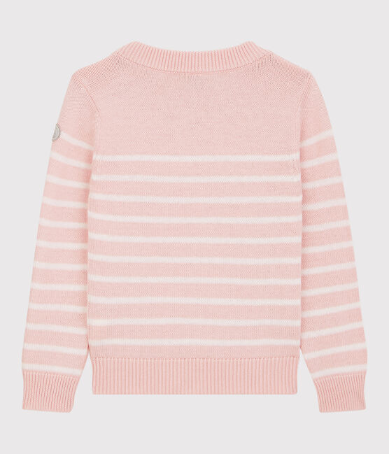 Pull en laine et coton enfant fille rose MINOIS/blanc MARSHMALLOW
