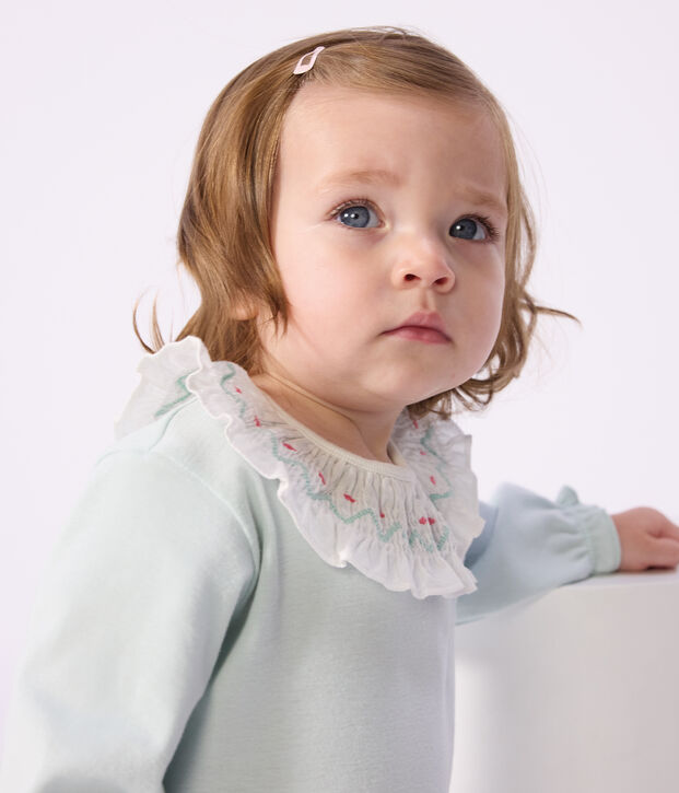 Pyjama b&eacute;b&eacute; en coton ouverture au dos uni &agrave; collerette vert