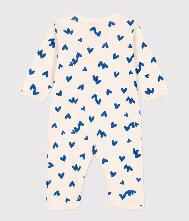 Pyjama b&eacute;b&eacute; sans pieds imprim&eacute; en coton &eacute;cru/bleu