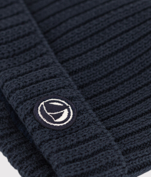 Bonnet b&eacute;b&eacute; en tricot doubl&eacute; en polaire bleu