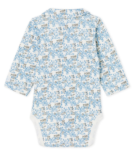 Body naissance manches longues bébé garçon en côte blanc MARSHMALLOW/bleu TOUDOU/ MULTICO