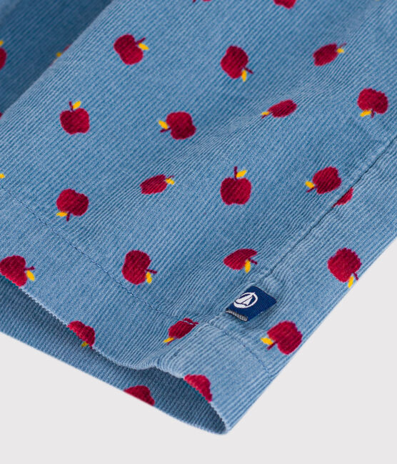Robe bébé en velours côtelé manches longues imprimée pommes bleu ADRIATIC/ MULTICO