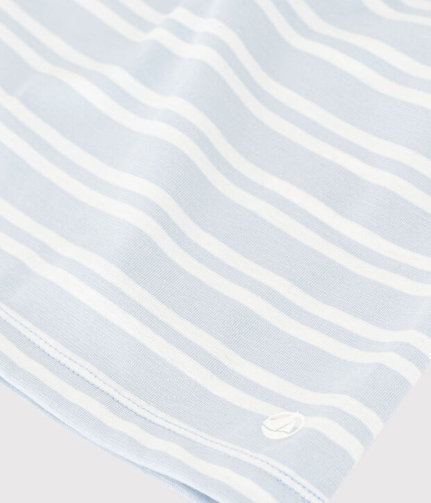 Robe ray&eacute;e manches courtes en coton enfant fille bleu/blanc