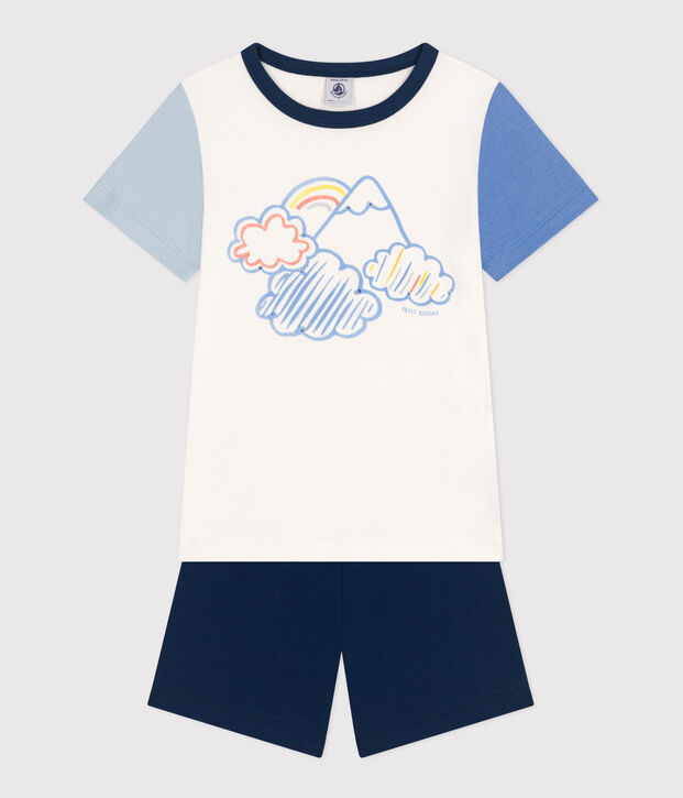 Pyjama short uni en coton enfant bleu/multicouleur