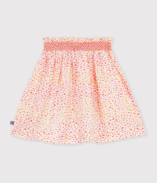 Jupe enfant courte en coton imprim&eacute;e blanc/multicouleur