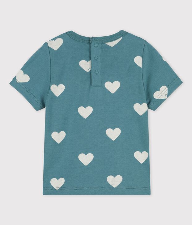 Tee-shirt manches courtes imprim&eacute; c&oelig;urs en coton b&eacute;b&eacute; vert/&eacute;cru