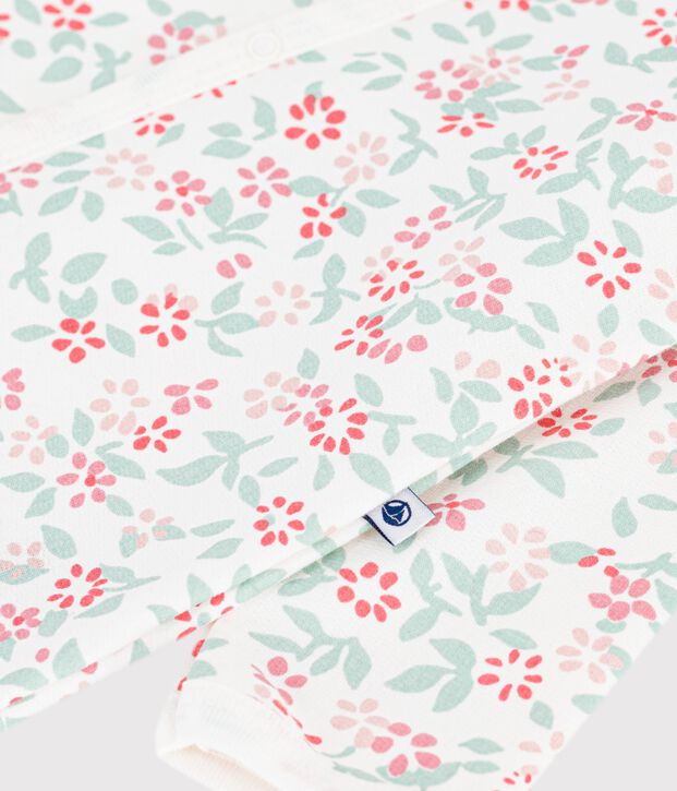 Pyjama b&eacute;b&eacute; en molleton sans pieds imprim&eacute; &agrave; fleurs blanc/multicouleur