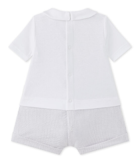 Combicourt bébé garçon bi-matière blanc ECUME/beige BEIGE