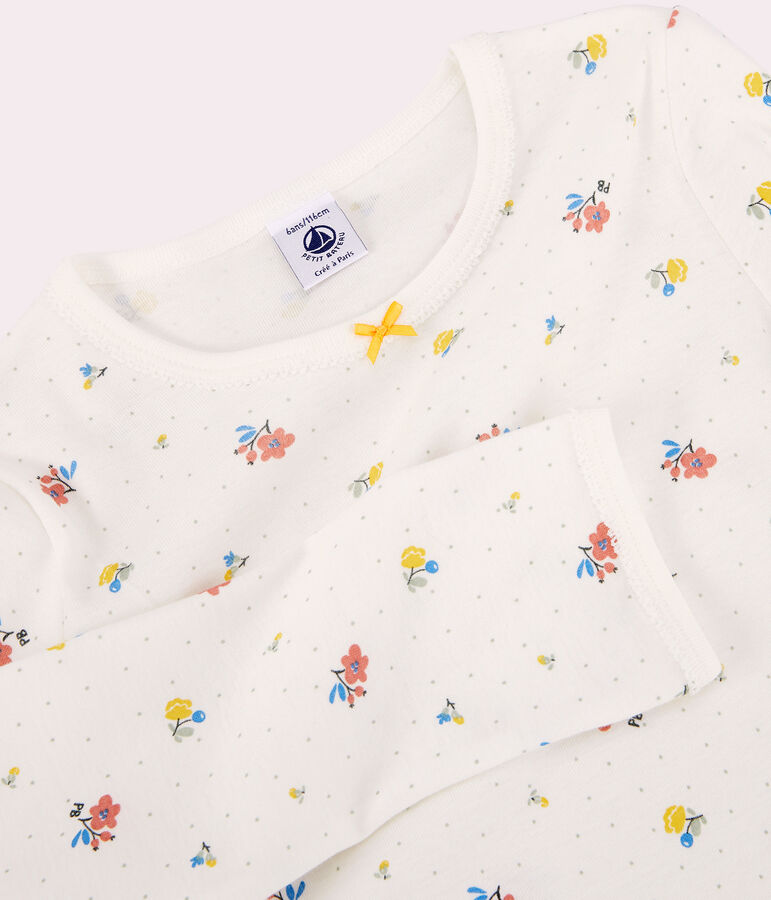 Pyjama fleurs petite fille en coton blanc MARSHMALLOW/blanc MULTICO