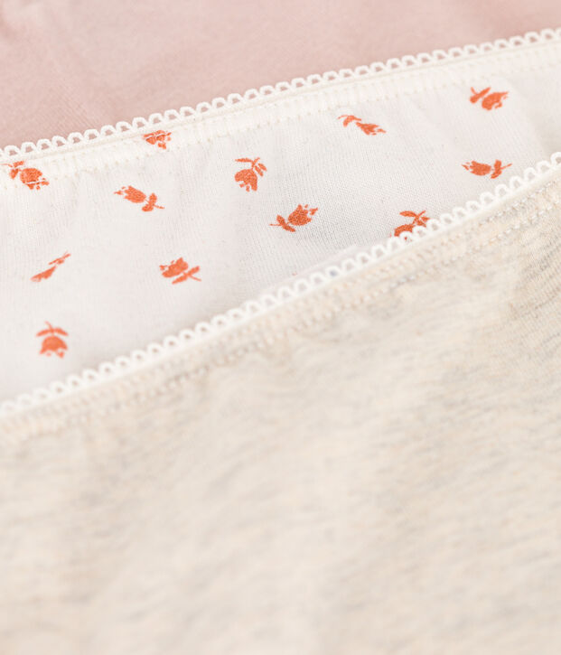 Lot de 3 culottes fleur en coton et &eacute;lasthanne fille multicouleur