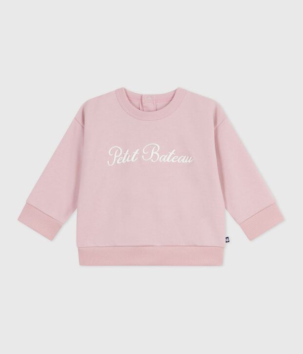 Sweatshirt b&eacute;b&eacute; en coton brod&eacute; Petit Bateau rose