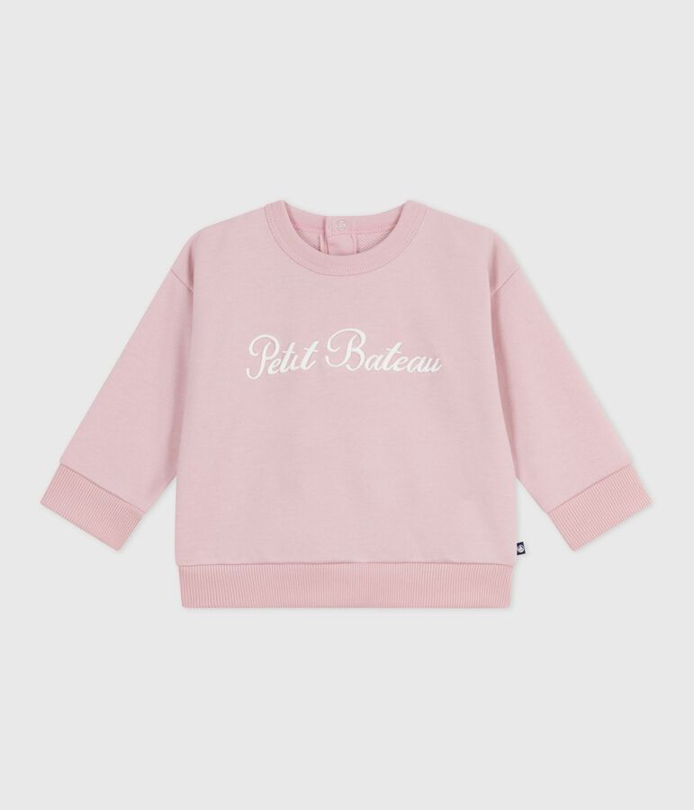 Sweatshirt b&eacute;b&eacute; en coton brod&eacute; Petit Bateau rose JOLI