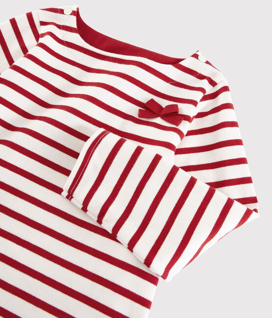 Marinière en jersey enfant fille blanc MARSHMALLOW/rouge TERKUIT