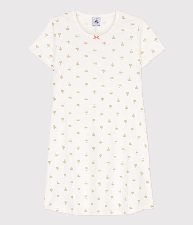 Chemise de nuit palmiers en coton petite fille blanc/multicouleur