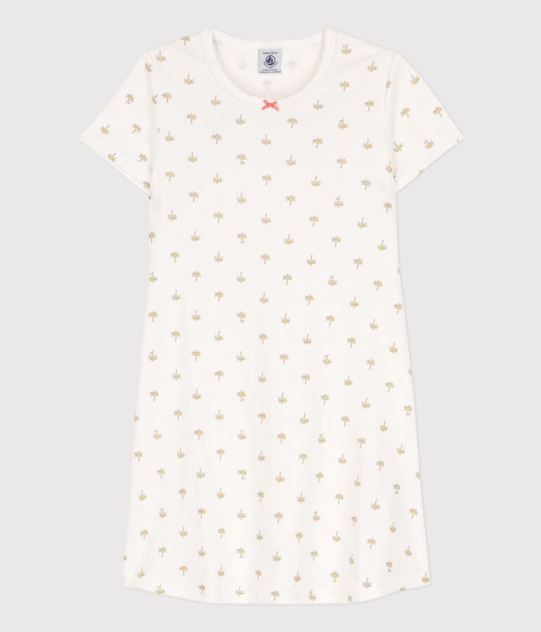 Chemise de nuit palmiers en coton petite fille blanc MARSHMALLOW/blanc MULTICO