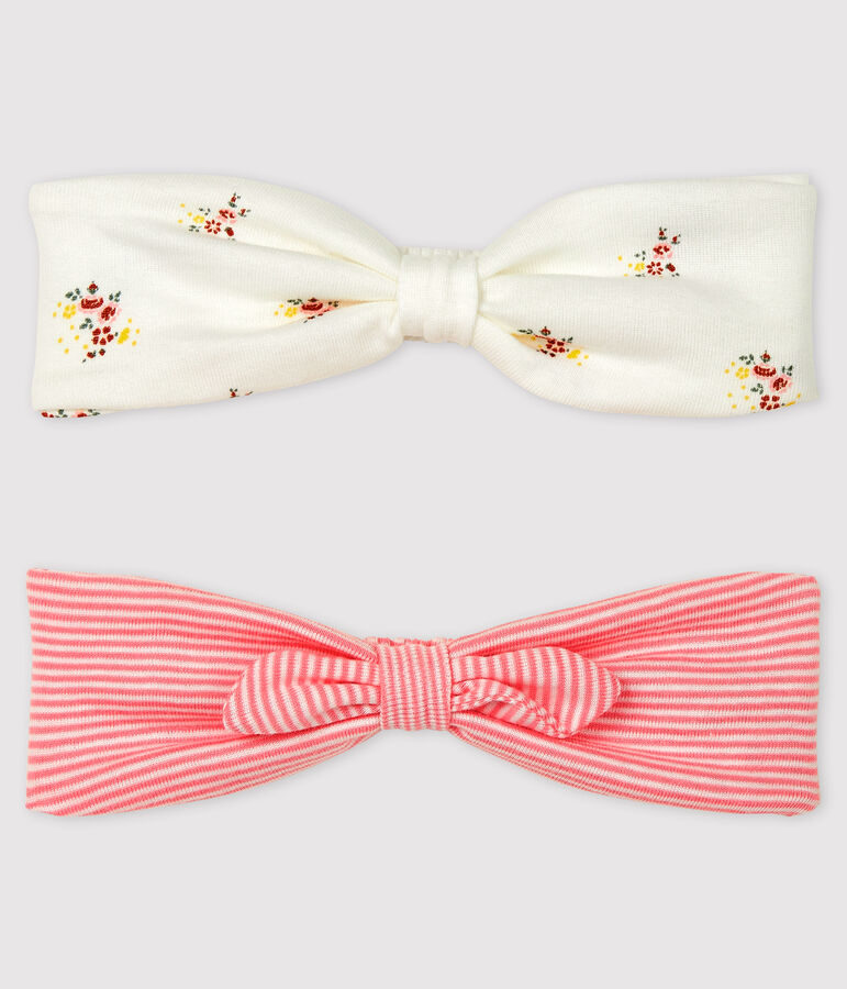 Lot de 2 bandeaux, uni et ray&eacute;, b&eacute;b&eacute; fille multicouleur